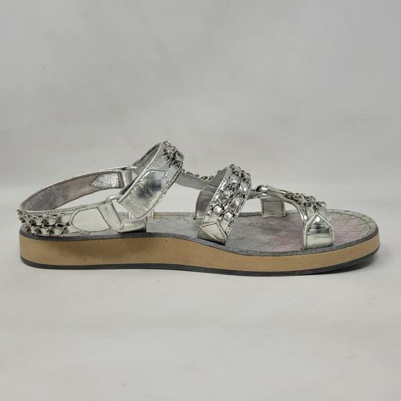 CHANEL Sandals IT39.5 US9.5 Silver Leather Flat Chain Coco Mark Sport 2002 Logo - Picture 5 of 16